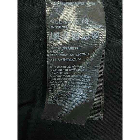 Allsaints Jeans Mens 32 Black Crow‎ Cigarette Skinny Stretch Designer Slim Fit - Picture 11 of 14
